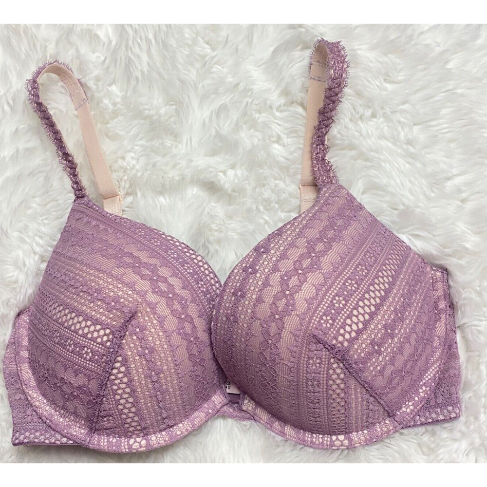 Victoria's Secret Sz 32DD Push-Up Bra Mauve Lace Underwire, 2503